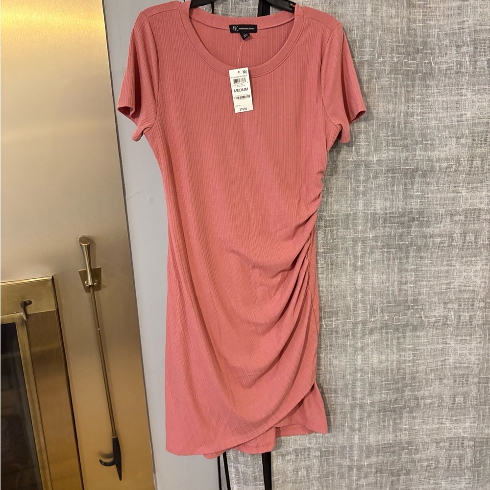 INC International Concepts Coral Ruched Mini Dress